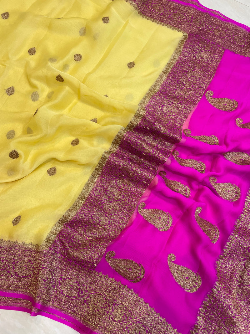 Pure Georgette Banarasi Saree - Antique Zari - The Handlooms