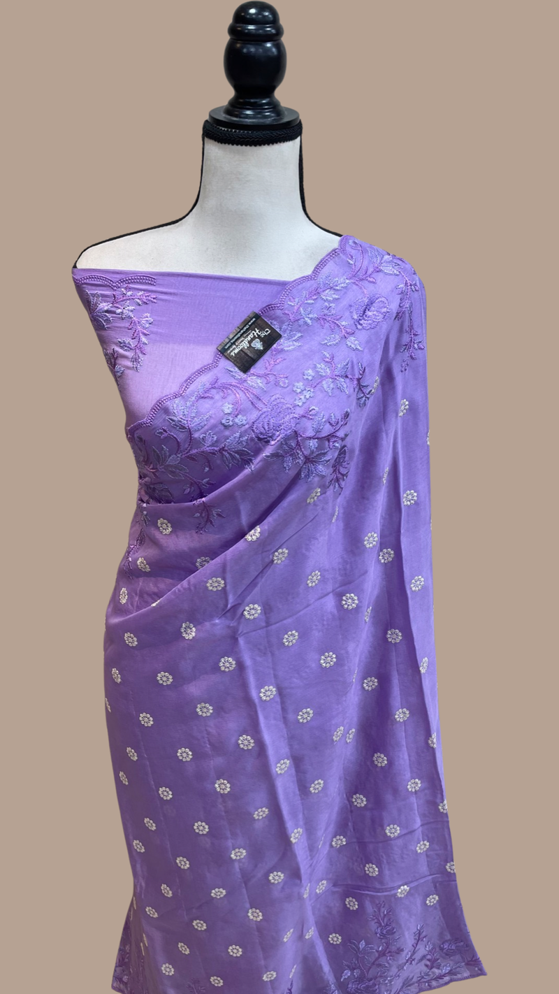 Pure Georgette Chikankari Handloom Banarasi Saree - The Handlooms