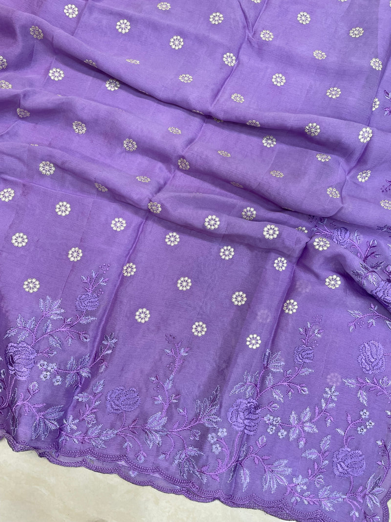 Pure Georgette Chikankari Handloom Banarasi Saree - The Handlooms