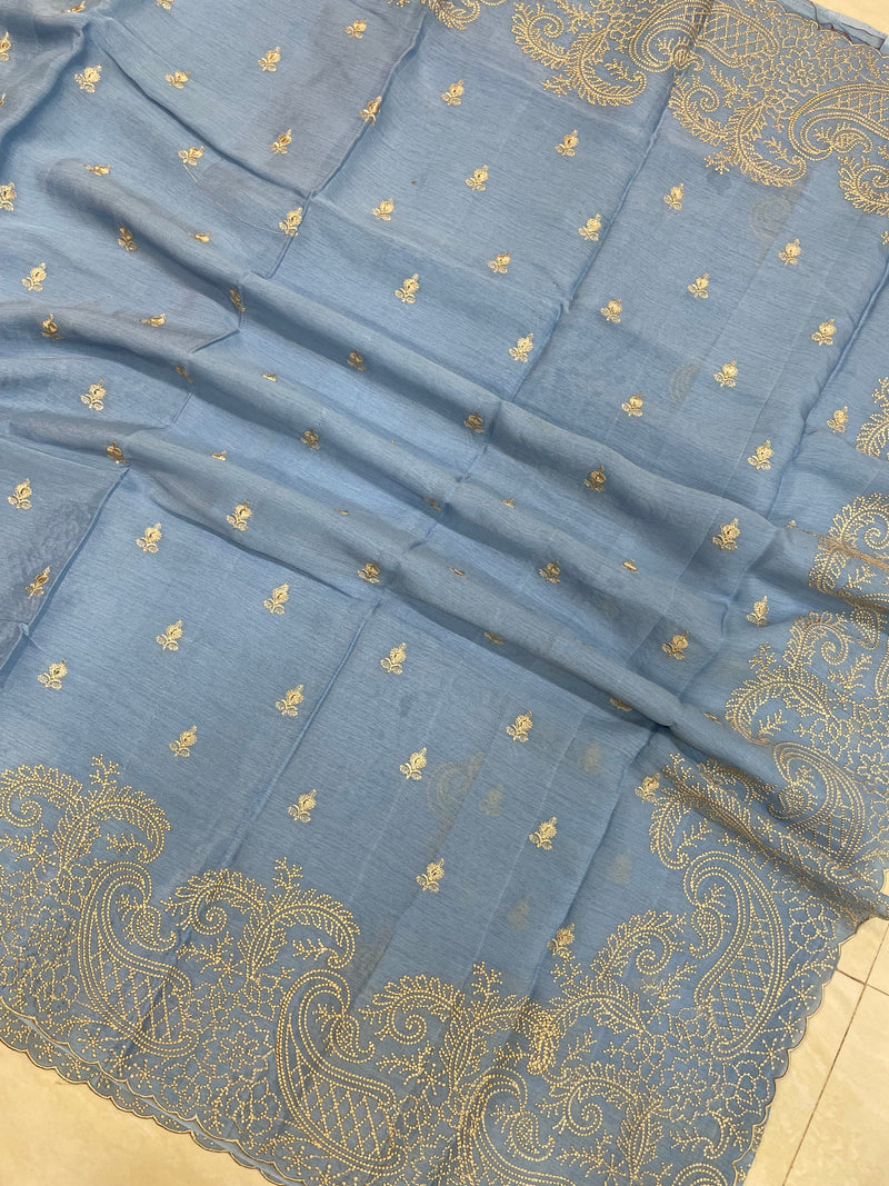 Pure Georgette Chikankari Handloom Banarasi Saree - The Handlooms