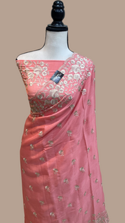 Pure Georgette Chikankari Handloom Banarasi Saree - The Handlooms
