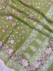 Pure Georgette Chikankari Handloom Banarasi Saree - The Handlooms