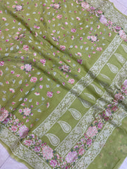 Pure Georgette Chikankari Handloom Banarasi Saree - The Handlooms