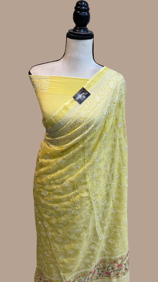 Pure Georgette Chikankari Handloom Banarasi Saree - The Handlooms
