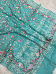 Pure Georgette Chikankari Handloom Banarasi Saree - The Handlooms