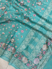 Pure Georgette Chikankari Handloom Banarasi Saree - The Handlooms