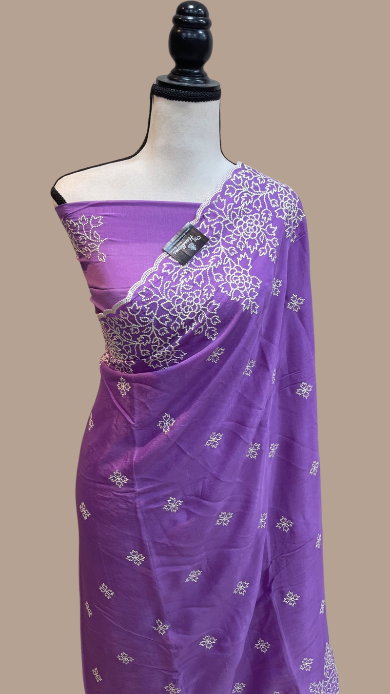 Pure Georgette Chikankari Handloom Banarasi Saree - The Handlooms