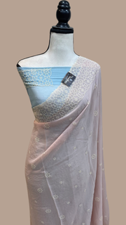 Pure Georgette Chikankari Handloom Banarasi Saree - The Handlooms