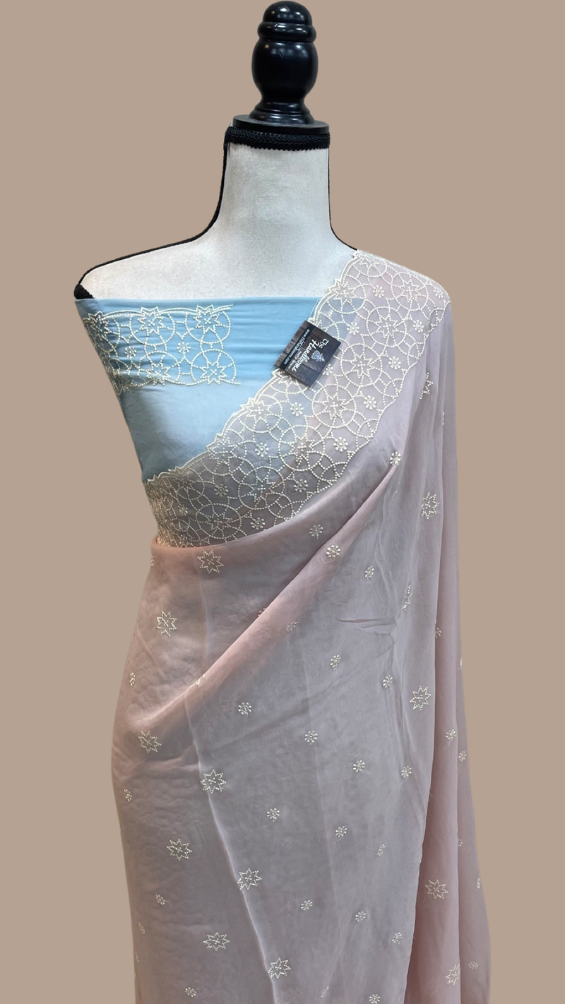 Pure Georgette Chikankari Handloom Banarasi Saree - The Handlooms