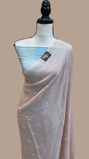Pure Georgette Chikankari Handloom Banarasi Saree - The Handlooms