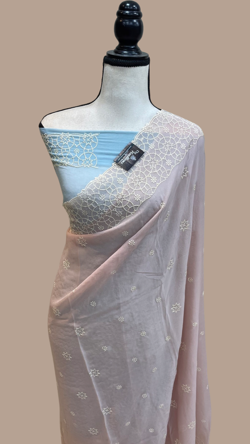 Pure Georgette Chikankari Handloom Banarasi Saree - The Handlooms