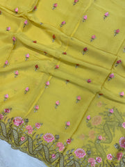 Pure Georgette Chikankari Handloom Banarasi Saree - The Handlooms