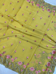 Pure Georgette Chikankari Handloom Banarasi Saree - The Handlooms