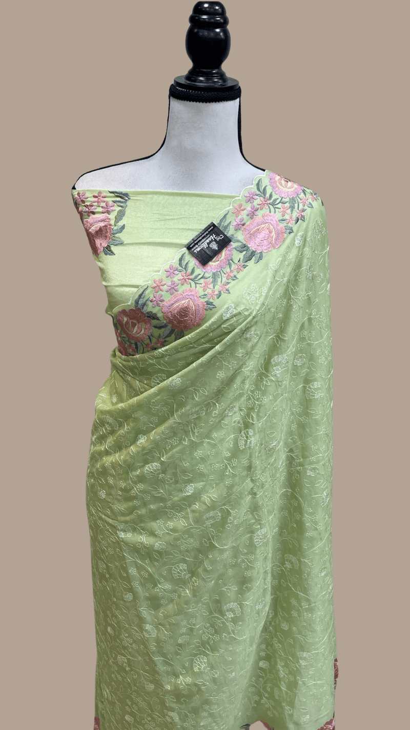 Pure Georgette Chikankari Handloom Banarasi Saree - The Handlooms