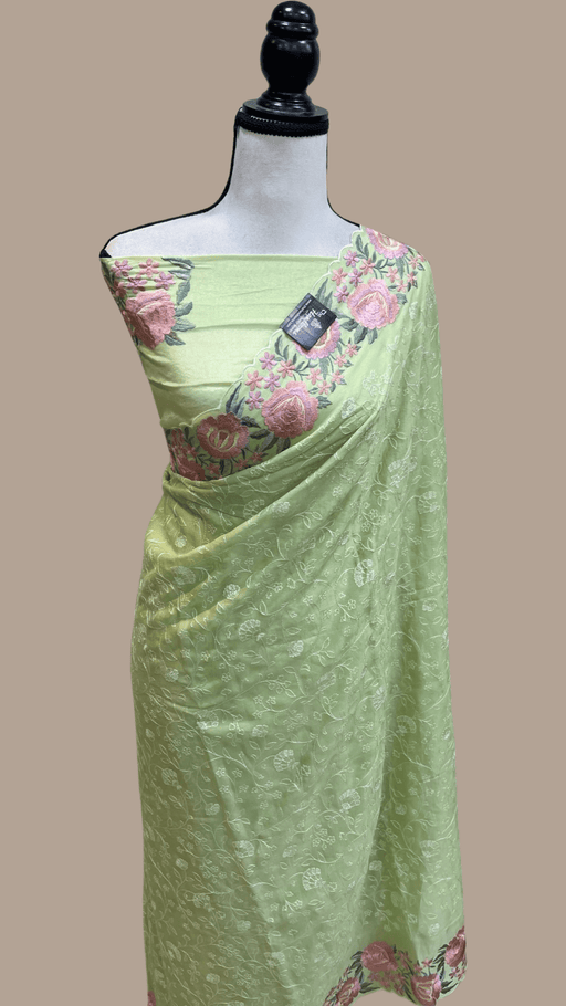 Pure Georgette Chikankari Handloom Banarasi Saree - The Handlooms