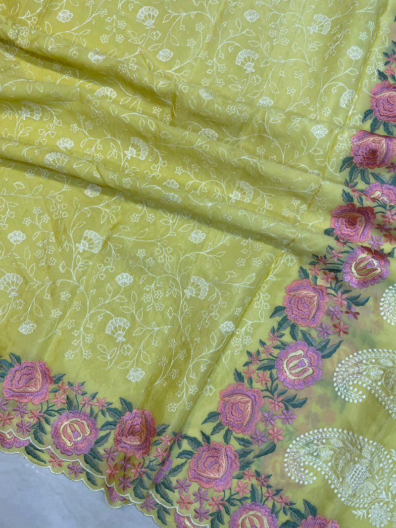 Pure Georgette Chikankari Handloom Banarasi Saree - The Handlooms