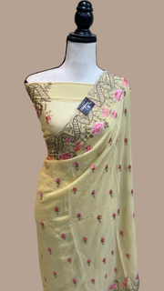 Pure Georgette Chikankari Handloom Banarasi Saree - The Handlooms