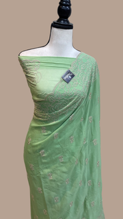 Pure Georgette Chikankari Handloom Banarasi Saree - The Handlooms