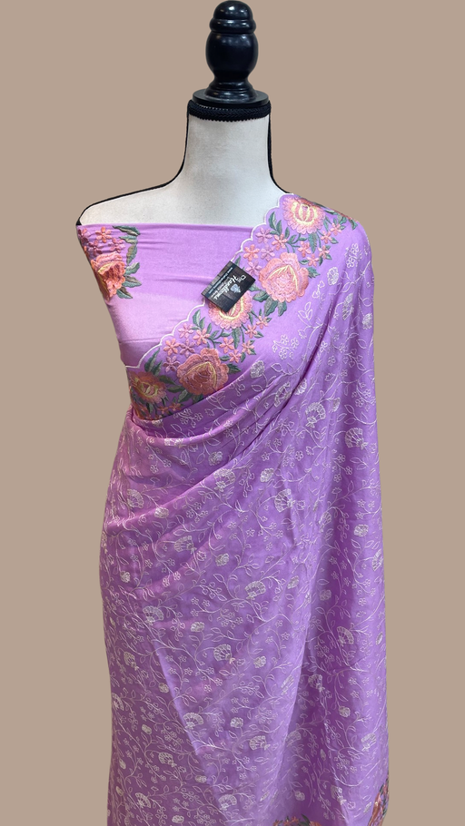 Pure Georgette Chikankari Handloom Banarasi Saree - The Handlooms