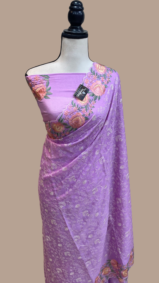 Pure Georgette Chikankari Handloom Banarasi Saree - The Handlooms