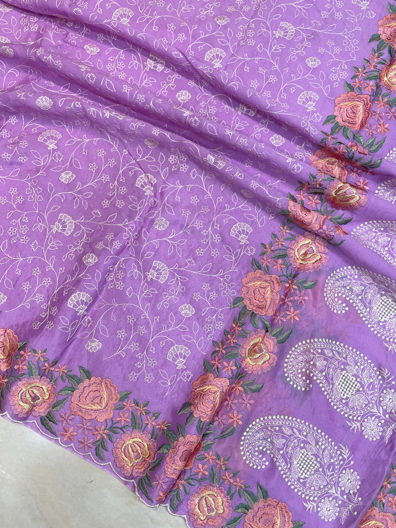 Pure Georgette Chikankari Handloom Banarasi Saree - The Handlooms