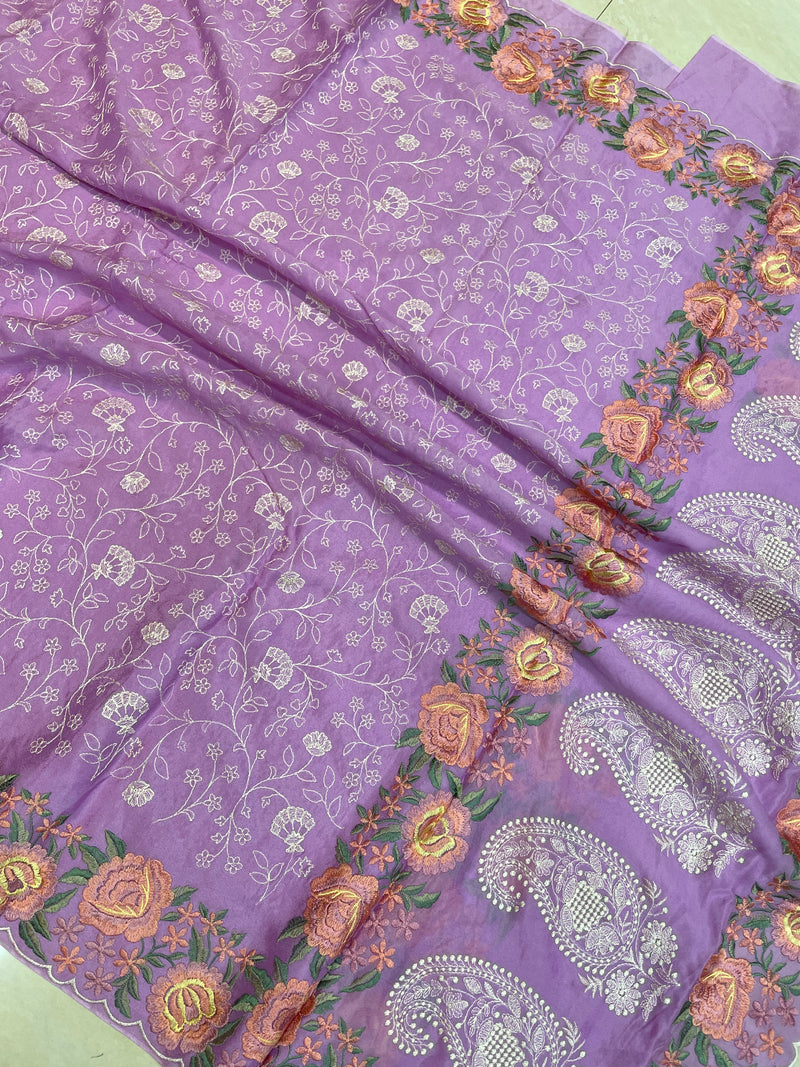 Pure Georgette Chikankari Handloom Banarasi Saree - The Handlooms