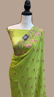 Pure Georgette Chikankari Handloom Banarasi Saree - The Handlooms