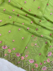 Pure Georgette Chikankari Handloom Banarasi Saree - The Handlooms