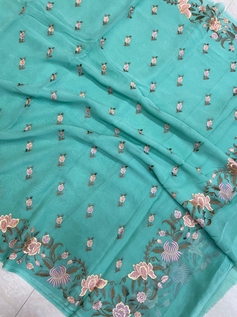 Pure Georgette Chikankari Handloom Banarasi Saree - The Handlooms