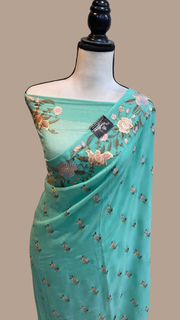 Pure Georgette Chikankari Handloom Banarasi Saree - The Handlooms
