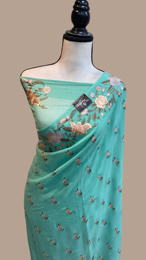Pure Georgette Chikankari Handloom Banarasi Saree - The Handlooms