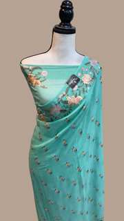 Pure Georgette Chikankari Handloom Banarasi Saree - The Handlooms