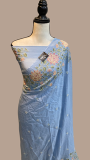 Pure Georgette Chikankari Handloom Banarasi Saree - The Handlooms