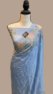 Pure Georgette Chikankari Handloom Banarasi Saree - The Handlooms