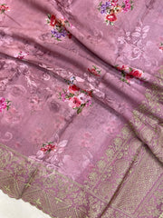 Pure Georgette  Digital Print with Chikankari Handloom Banarasi Saree - The Handlooms