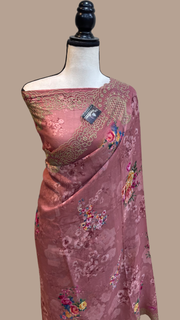 Pure Georgette  Digital Print with Chikankari Handloom Banarasi Saree - The Handlooms
