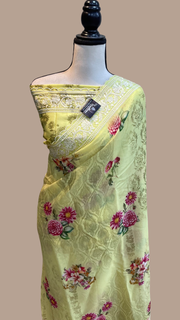 Pure Georgette  Digital Print with Chikankari Handloom Banarasi Saree - The Handlooms