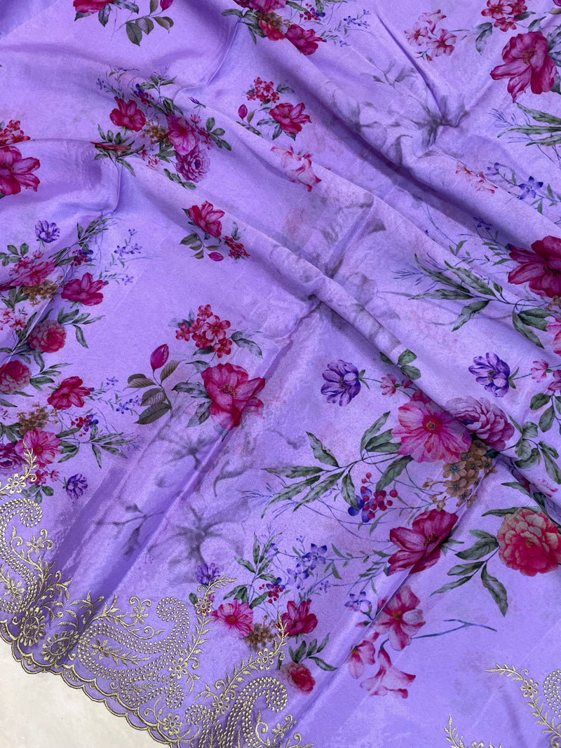 Pure Georgette  Digital Print with Chikankari Handloom Banarasi Saree - The Handlooms