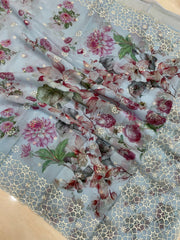 Pure Georgette  Digital Print with Chikankari Handloom Banarasi Saree - The Handlooms