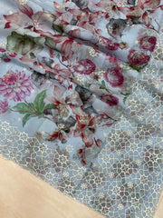 Pure Georgette  Digital Print with Chikankari Handloom Banarasi Saree - The Handlooms