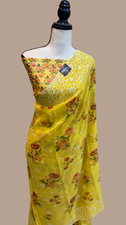 Pure Georgette  Digital Print with Chikankari Handloom Banarasi Saree - The Handlooms