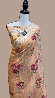 Pure Georgette  Digital Print with Chikankari Handloom Banarasi Saree - The Handlooms