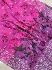 Pure Georgette  Digital Print with Chikankari Handloom Banarasi Saree - The Handlooms