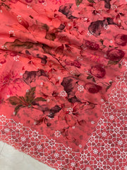 Pure Georgette  Digital Print with Chikankari Handloom Banarasi Saree - The Handlooms