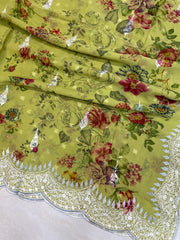 Pure Georgette  Digital Print with Chikankari Handloom Banarasi Saree - The Handlooms