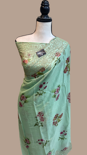 Pure Georgette  Digital Print with Chikankari Handloom Banarasi Saree - The Handlooms