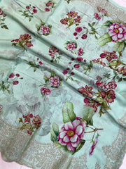 Pure Georgette  Digital Print with Chikankari Handloom Banarasi Saree - The Handlooms