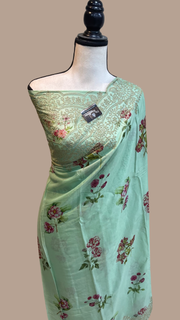 Pure Georgette  Digital Print with Chikankari Handloom Banarasi Saree - The Handlooms