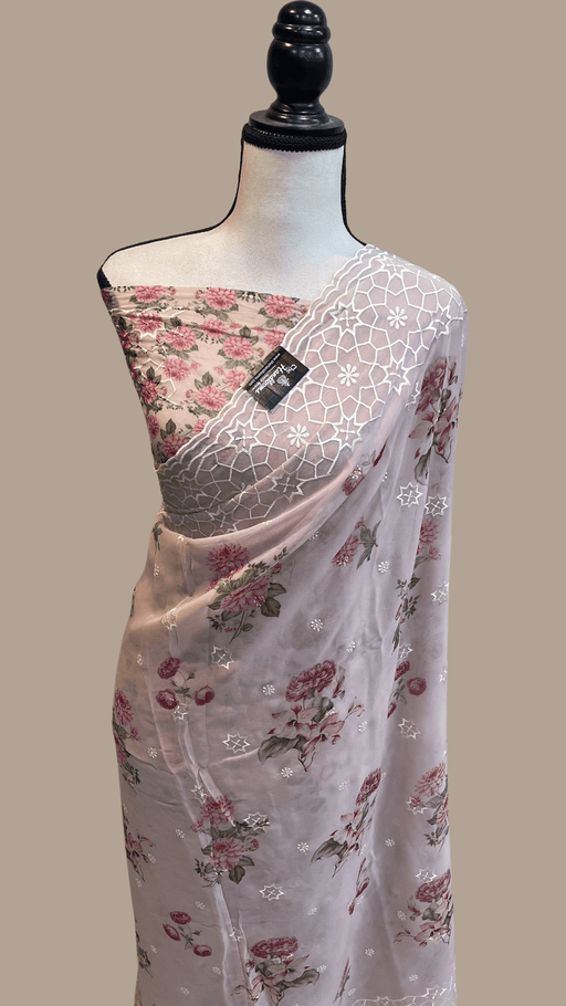 Pure Georgette  Digital Print with Chikankari Handloom Banarasi Saree - The Handlooms