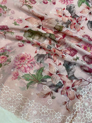 Pure Georgette  Digital Print with Chikankari Handloom Banarasi Saree - The Handlooms